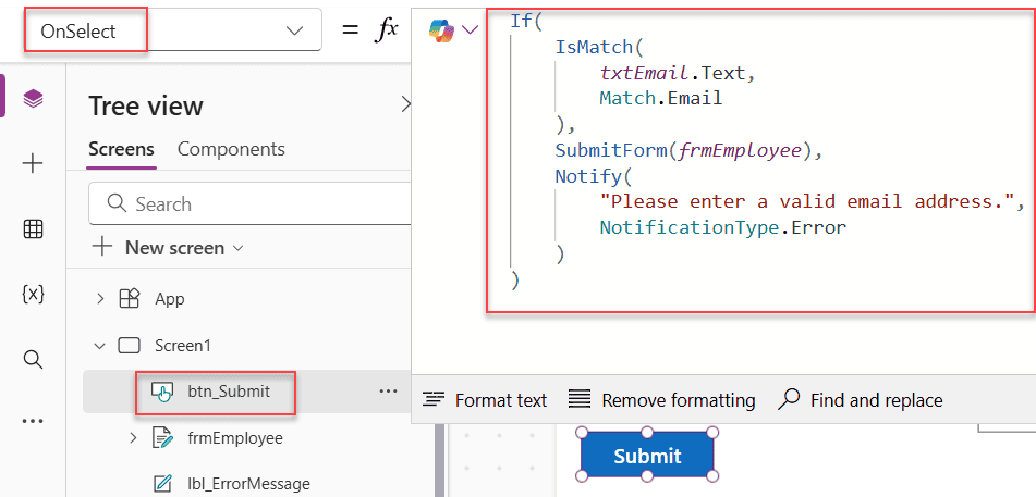 power apps is match() function to validate form